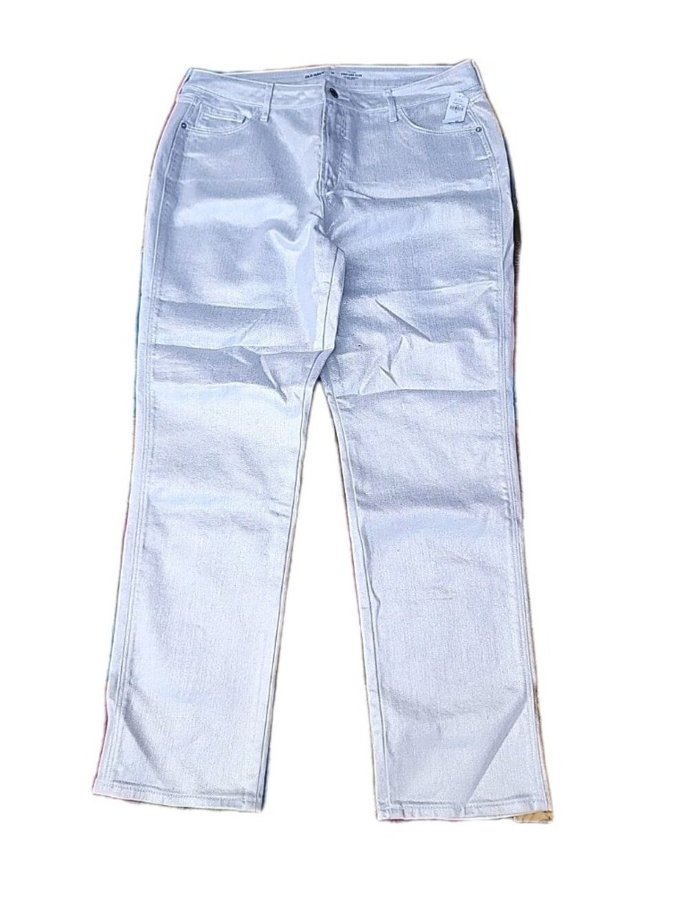 Old Navy Vintage WHITE Metallic Silver Coating Cotton Blend Denim Jeans Sz 14